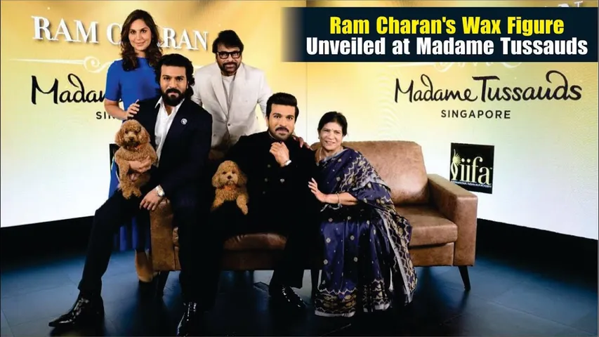 RAM CHARAN WAX VERSION | Ram Charan's Wax Figure Unveiled at Madame Tussauds With His Pet Dog Rhyme