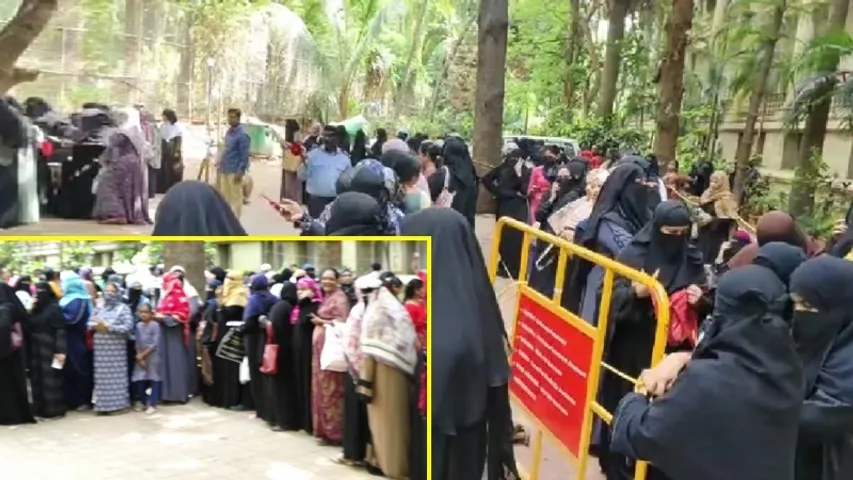 Bengaluru: Women gather outside post offices in light of announcement of Mahalakshmi Yojana