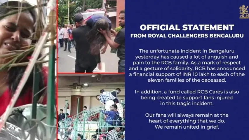 RCB announces 'RCB Cares Fund'; ₹10 Lakh compensation for families of stampede victims