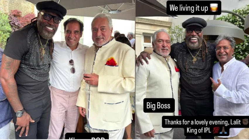 Chris Gayle parties with Vijay Mallya and Lalit Modi in England 