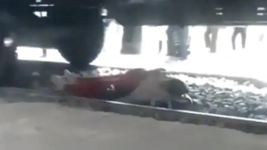 Teacher crossing Railway track