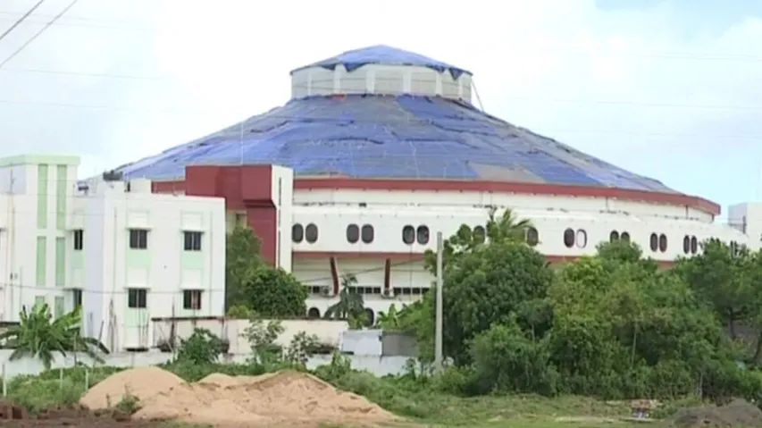 Polythene cover over the indoor stadium
