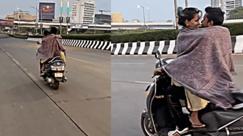 Mumbai Couple Hugging on Scooty
