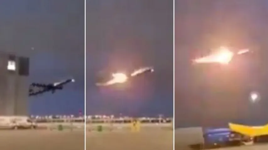 plane catches fire