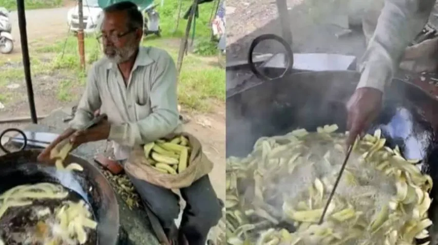 Blind man selling banana chips