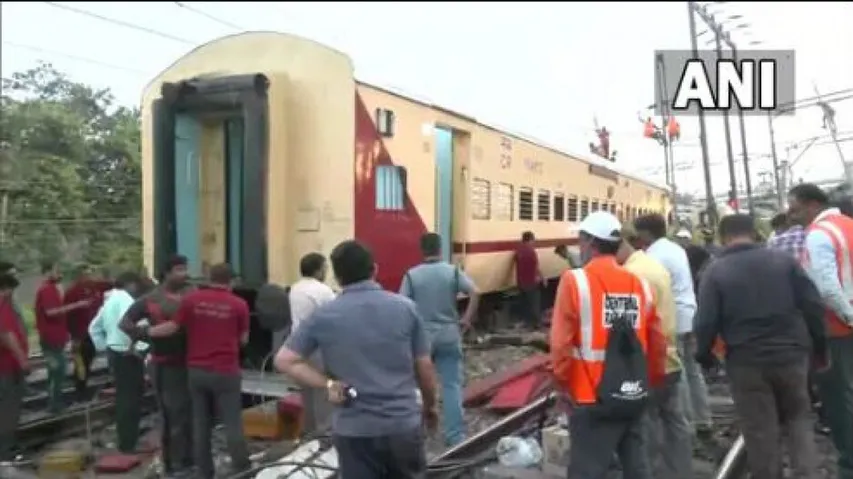 Restoration work of the derailed Dadar-Puducherry Express is underway near Matunga Station in Mumbai