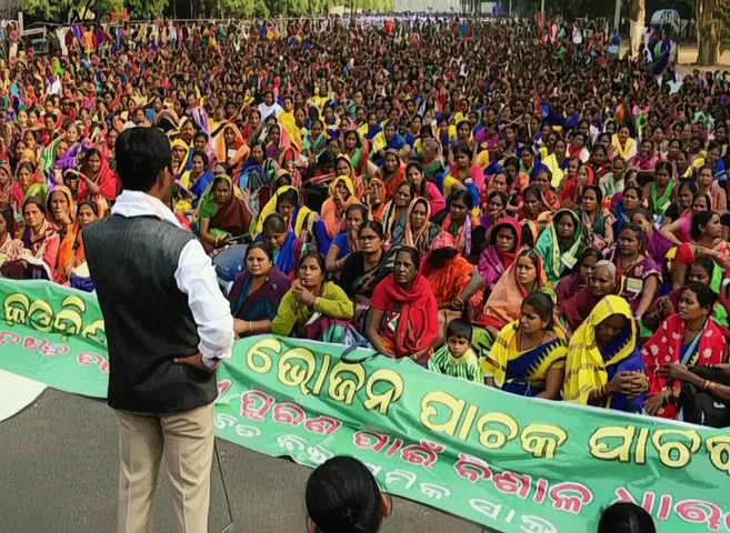 ‘Pay us the wages we were promised’: 1.12L MDM cooks continue their protest for second day in Bhubaneswar