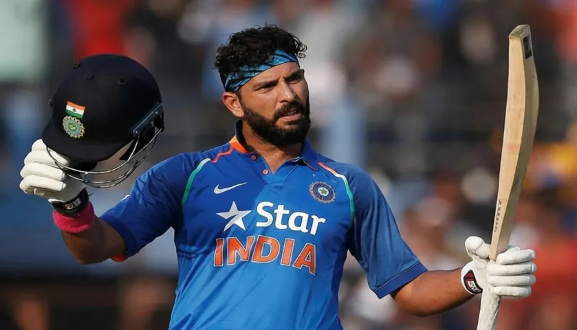 Yuvraj Singh celebrating his hundred