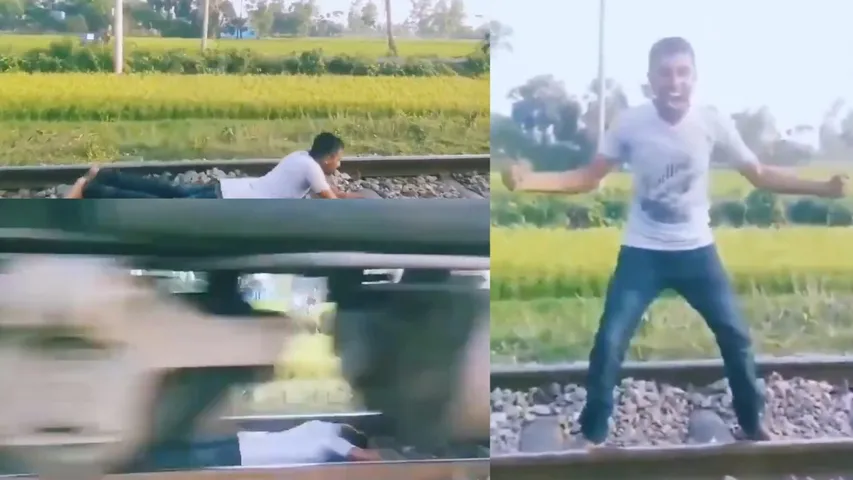 Stunt or stupidity! Youth lies down on railway track for reels, watch