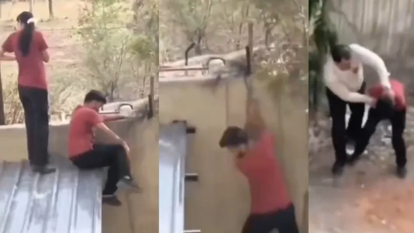 Class bunk goes wrong! Boy and girl attempt rooftop escape, teacher catches them; watch