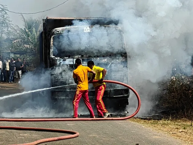 Asphalt-laden truck gutted by fire