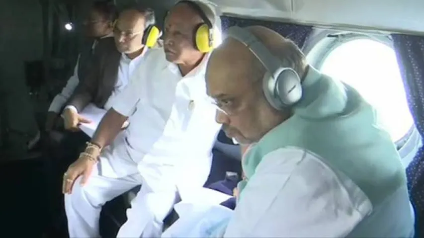 Shah carries out aerial survey in Karnataka, Maharashtra