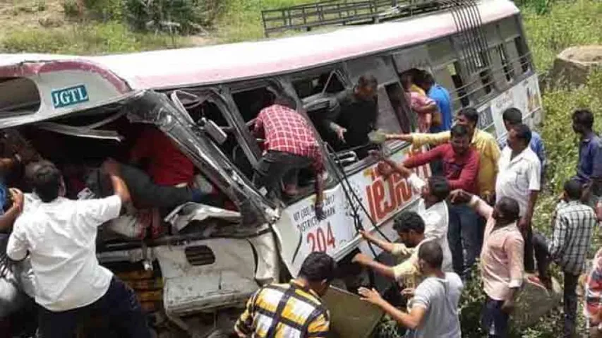 57 killed as bus falls into gorge in Telangana