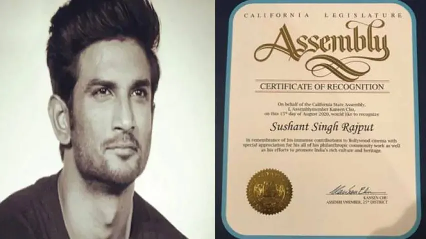California State Assembly Honours Sushant Singh Rajput For His Contributions To Indian Cinema