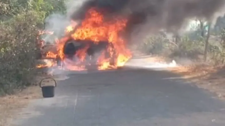 Watch: Running Car Catches Fire, Close Shave For Family