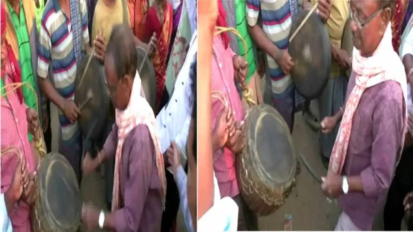 Watch: Odisha Ex CM Giridhar Gamango Plays 'Changu' At Tribal Festival