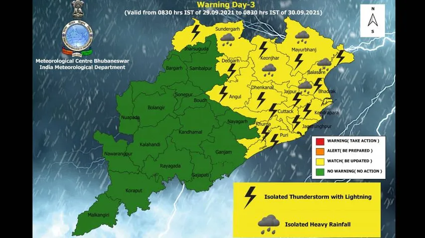 IMD Issues Yellow Warning For Heavy Rain, Thunderstorm Till Oct 1 In Odisha