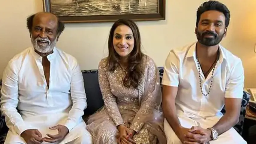 Dhanush and Aishwarya with Megastar Rajinikanth