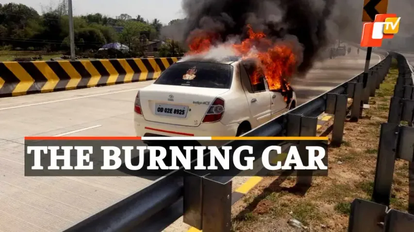 Moving Car Catches Fire On NH In Odisha’s Baripada 