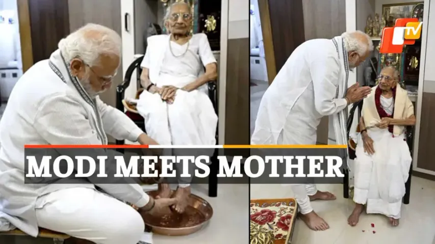 PM Modi Visits Mother, Heeraben Modi