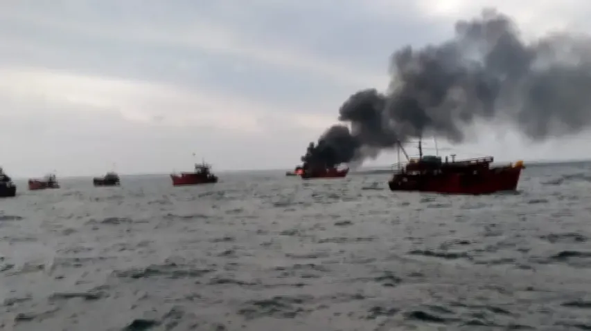Boat catches fire