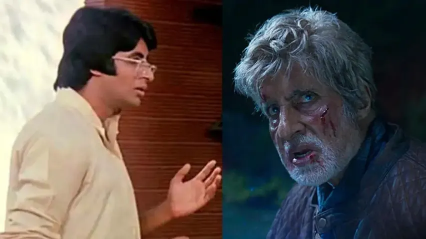 Amitabh Bachchan in Chupke Chupke (left), Amitabh Bachchan In Brahmastra (right)