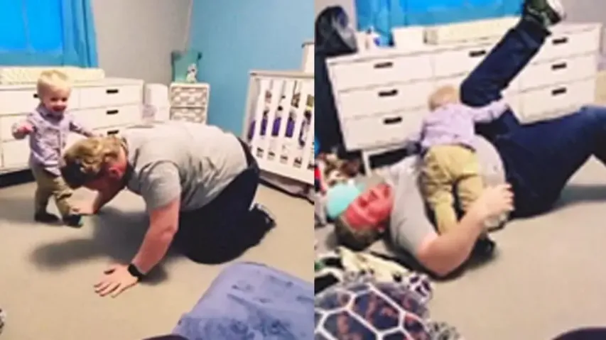 Kid lifts and smashes dad in WWE style, Watch this amusing video