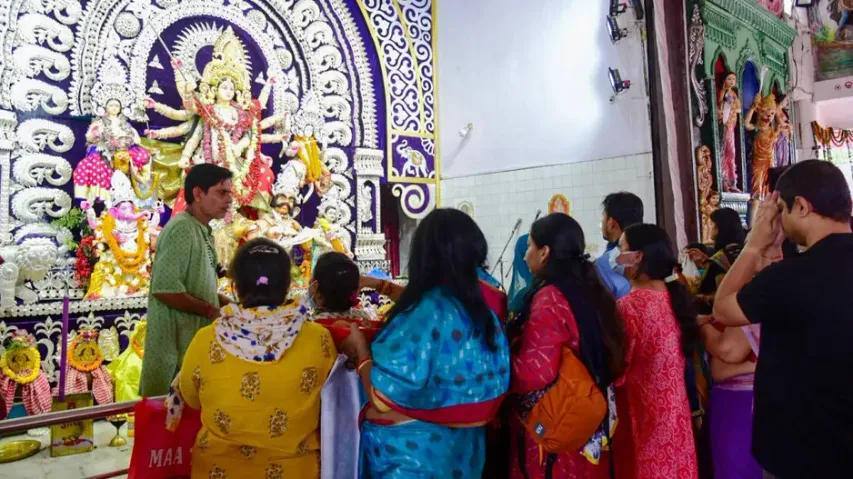 Devotees at a pandal in Bhubaneswar