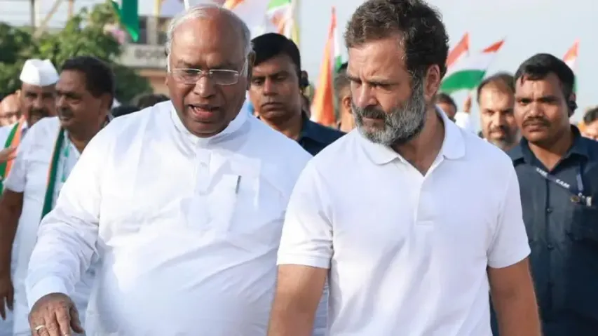 Mallikarjun Kharge with Rahul Gandhi during Bharat Jodo Yatra 