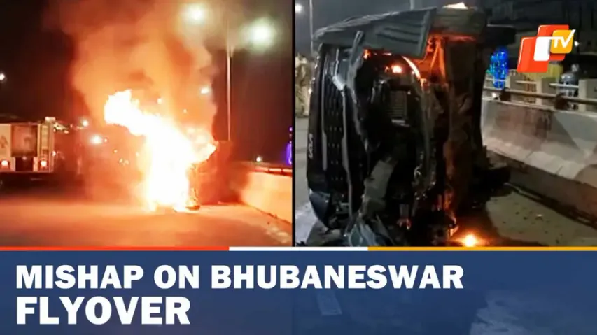 Car Fire, Bhubaneswar flyover mishap