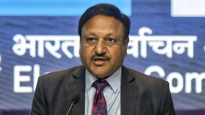 Chief Election Commissioner Rajiv Kumar addresses a press conference