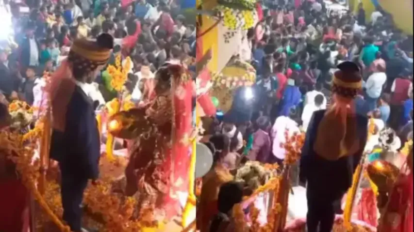 Groom, bride stop varmala rituals midway as wedding guests start fighting