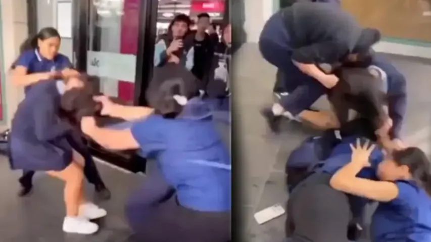 Group of girls fight violently in front of shopping mall, roll on floors; watch