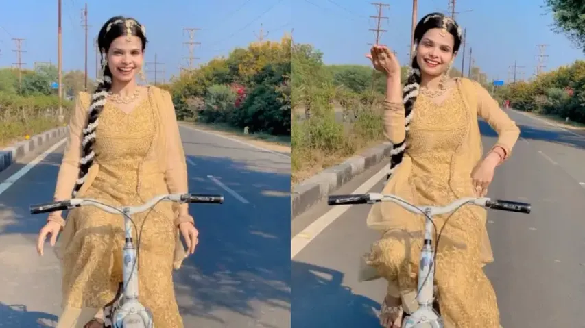 Girl amuses with her cycle dance