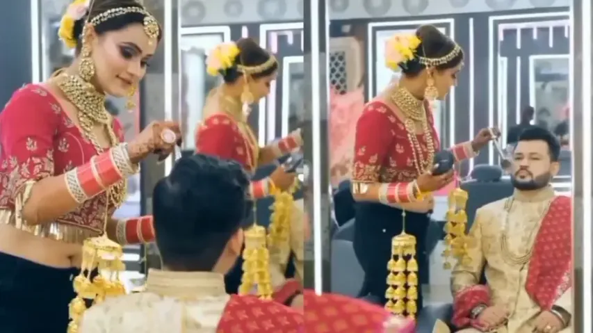 Bride in jeans does groom’s makeup for their D-Day