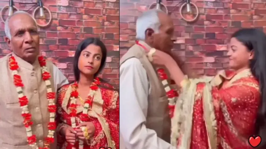 Young bride, elderly groom! Watch girl’s happy reaction during ‘varmala’ exchange