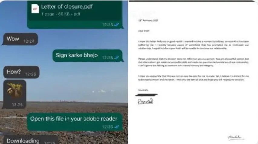 Man breaks up with girlfriend on WhatsApp, sends ‘letter of closure’ for confirmation