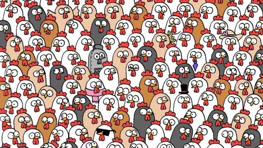 Can you spot three owls hidden in the brood of chickens within 9 seconds?