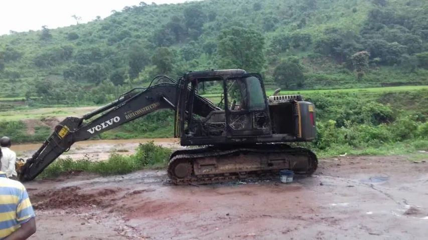 Maoists torch JCB machines protesting illegal sand lifting