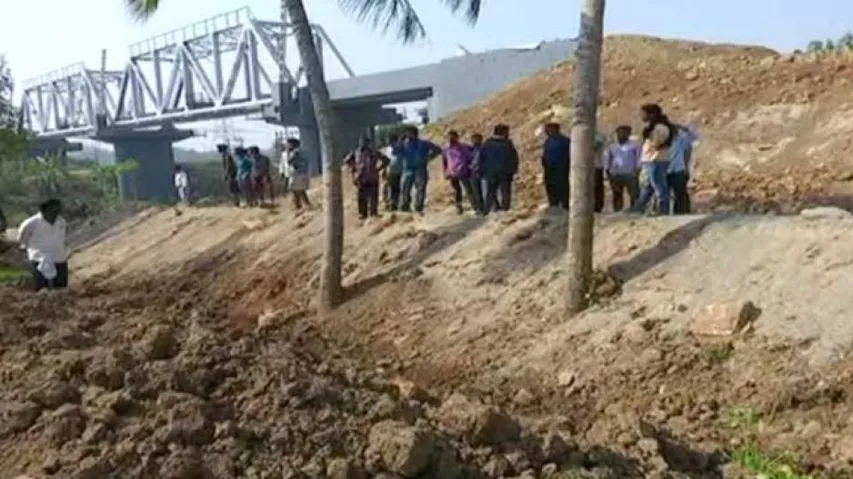 Portion Of Under-Construction Paradip-Haridaspur Railway Line In Kendrapara Caves In