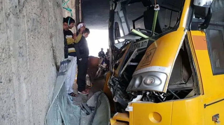 16 kids injured as school bus collides with pillar in Noida