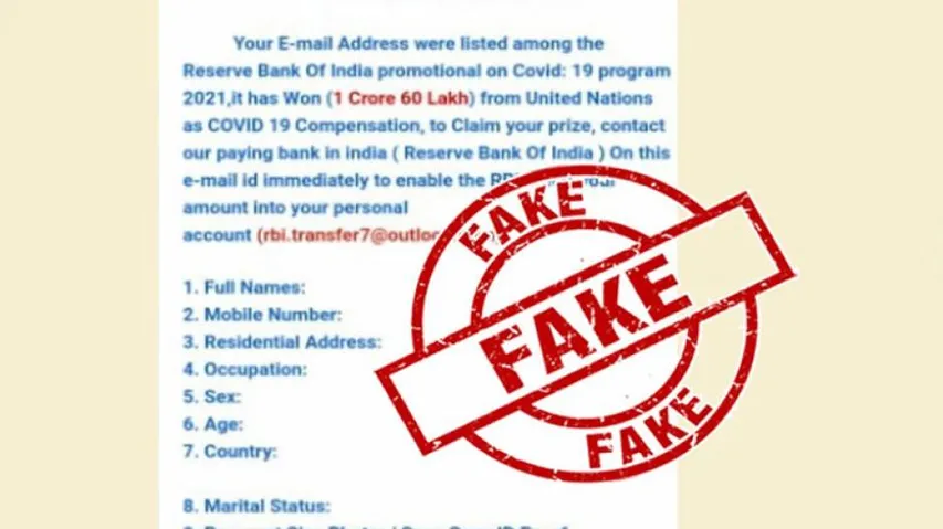Rs 1.6 Crore UN Covid Compensation Mail From RBI! Fact Check