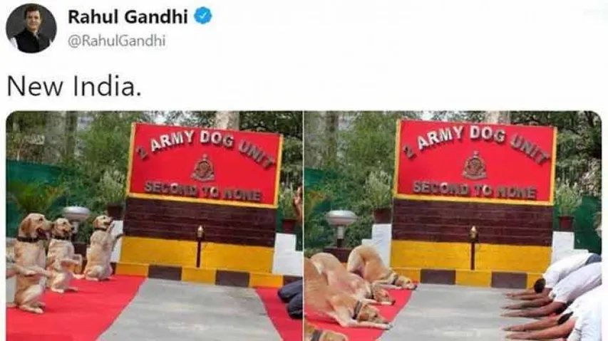 Rahul tweets Army dog squad pic with 'New India' caption, BJP hits out
