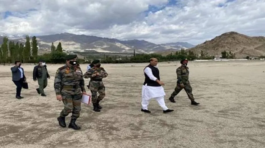Defence Minister Rajnath Singh Visits Forward Areas At LAC With Army Chief Naravane