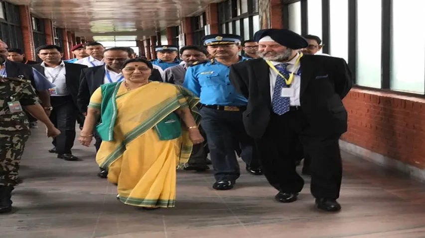 Sushma Swaraj arrives in Kathmandu