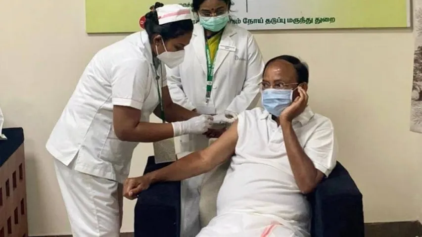 Vice President Naidu Takes COVID-19 Jab In Chennai