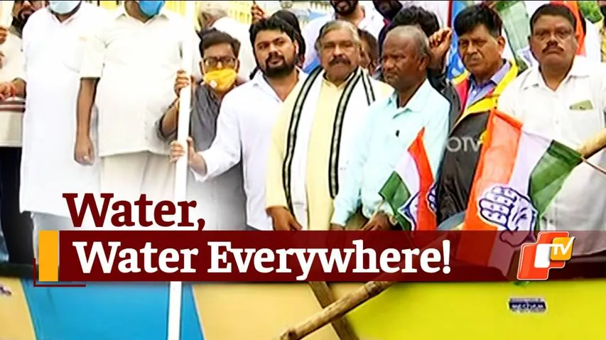 Congress Launches Protest On A Boat In Smart City Bhubaneswar