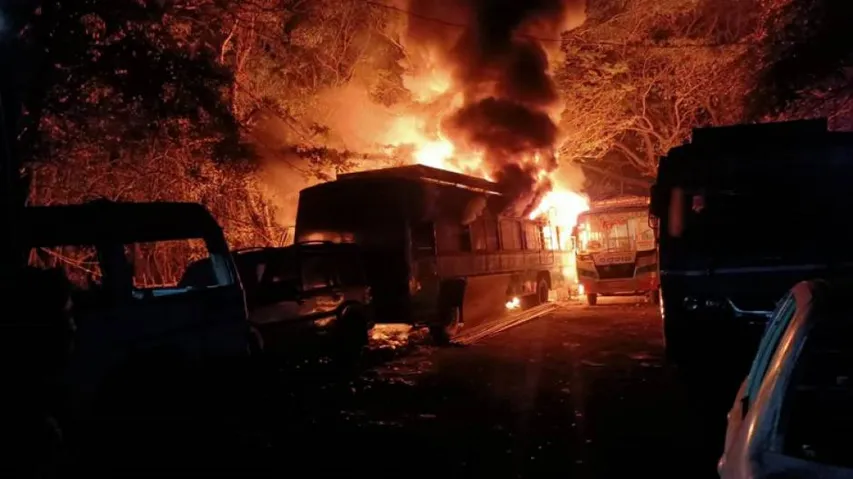 WATCH: Five Vehicles Including 4 Buses Gutted In Bhadrak Garage Fire