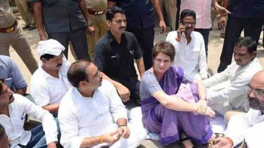 Priyanka detained in UP, refuses to leave