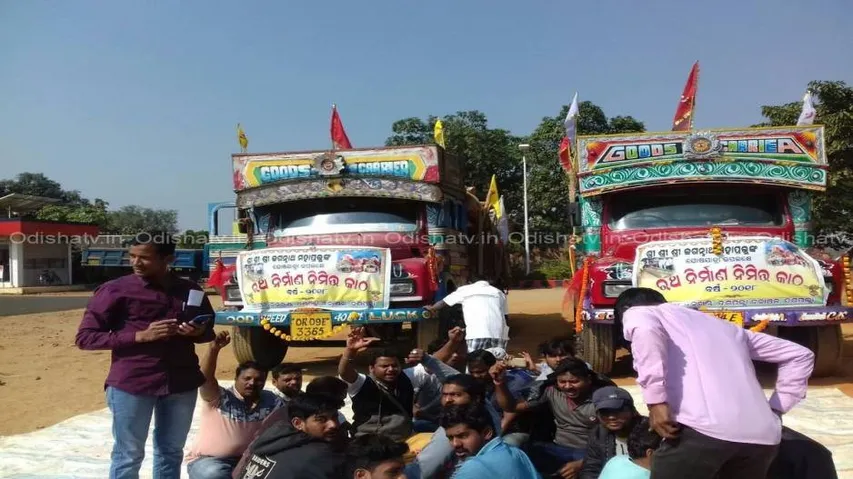 Villagers stop trucks carrying timber for Puri chariots